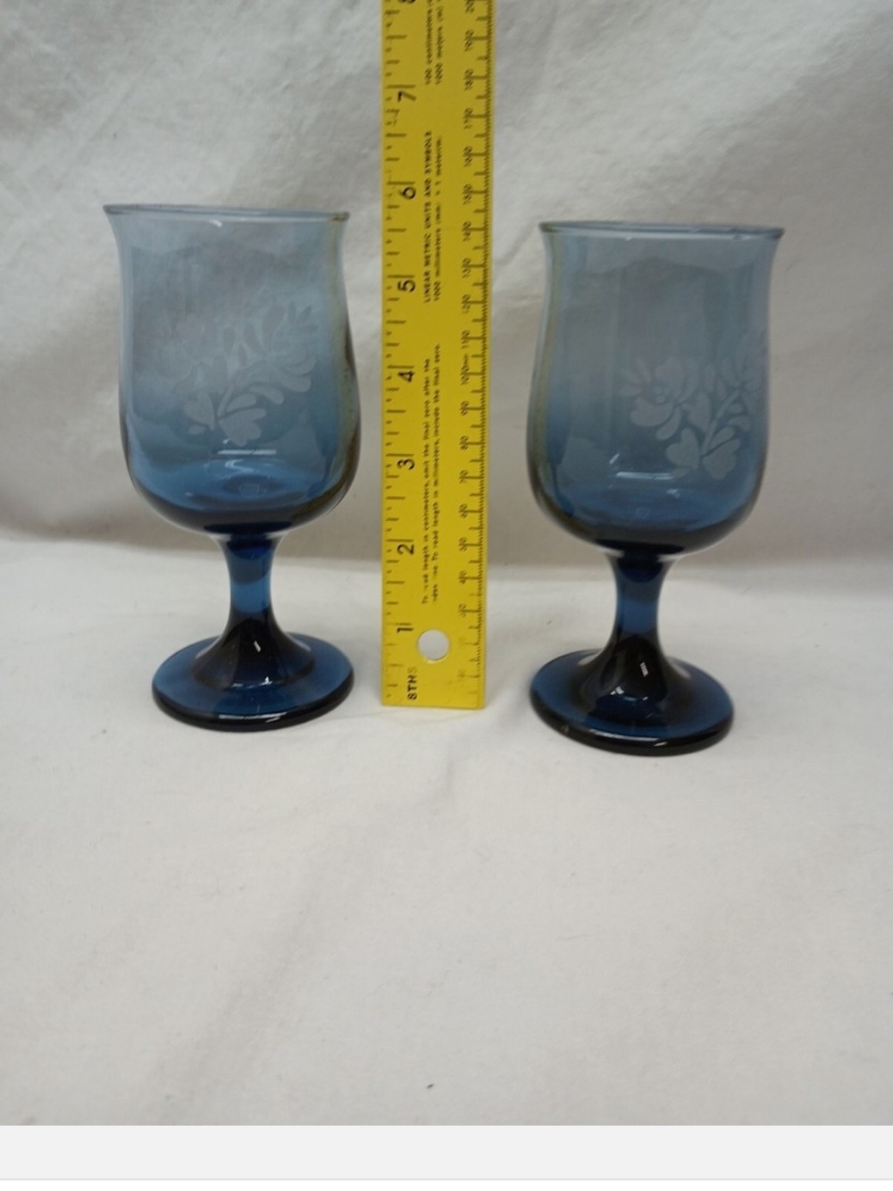 Pfaltzgraff Blue Etched Stemmed Glasses - Elegant Floral Pattern (Set of 2)